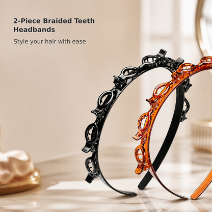 2-Pack Braided Headbands with Clips and Teeth