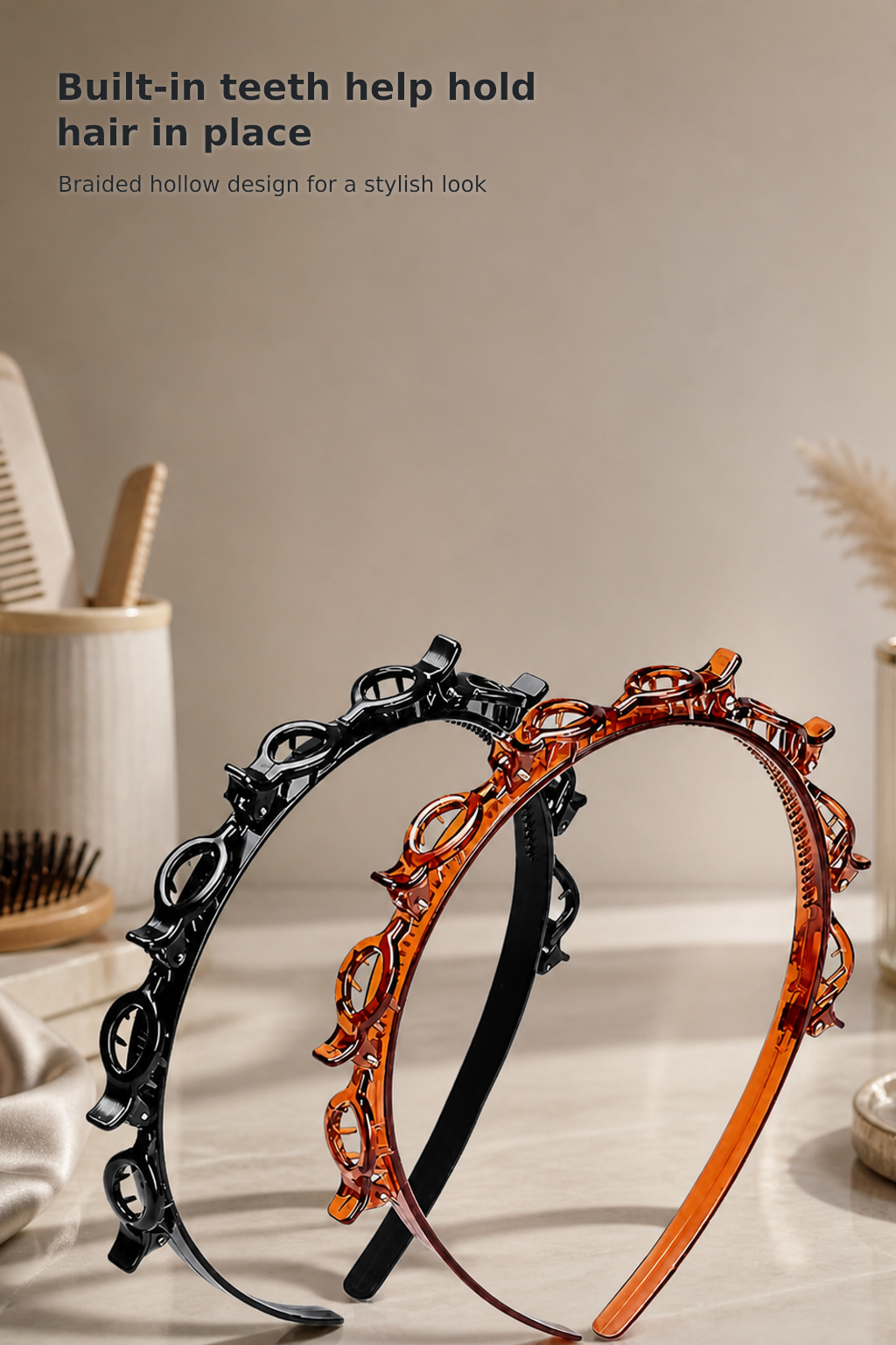 2-Pack Braided Headbands with Clips and Teeth