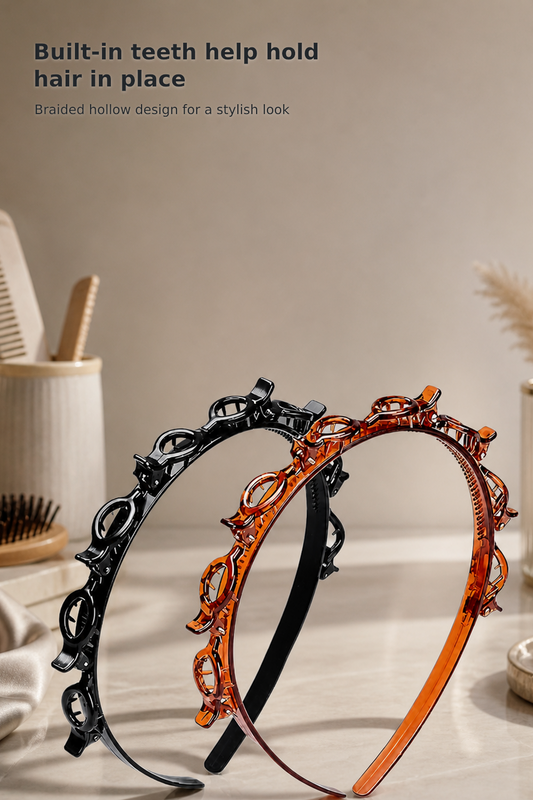 2-Pack Braided Headbands with Clips and Teeth