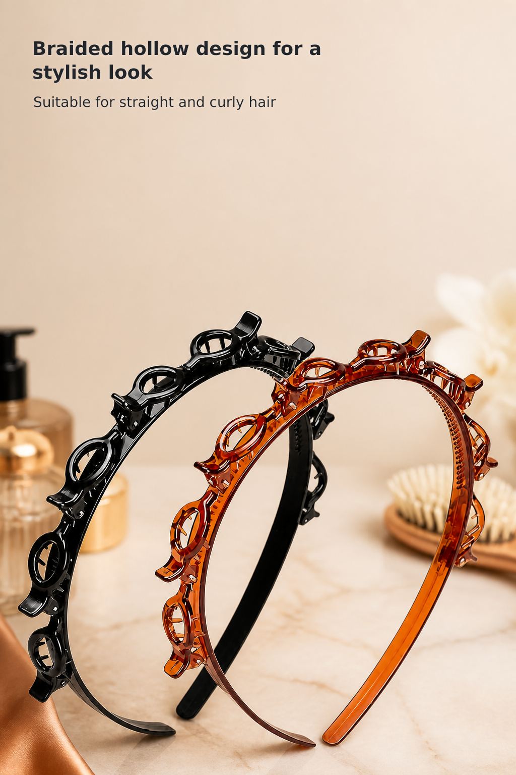 2-Pack Braided Headbands with Clips and Teeth